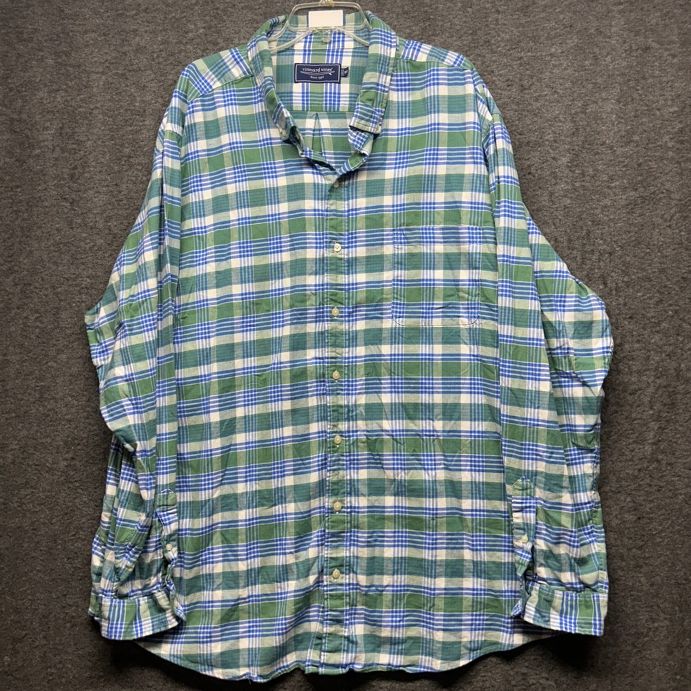 Vineyard Vines Men's Plaid Button Down Shirt 3XT Green Blue‎ Long Sleeve Cotton